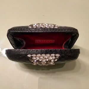 Phlox Black Clutch with Rhinestones and Red suede interior